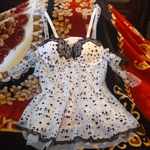 NWT Seductivewear Cinema Etoile Pink Black Hearts Baby Doll Teddy Pantie… - Picture 1 of 12